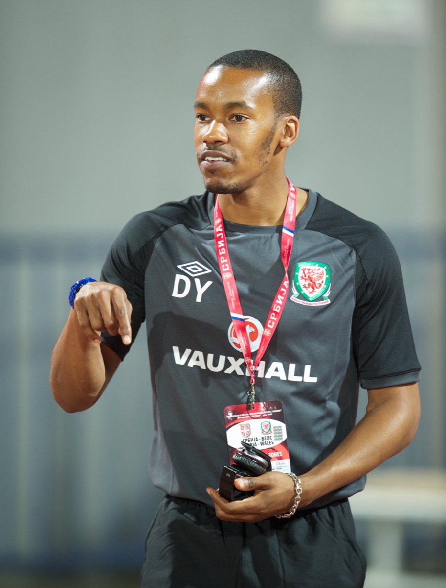 Dazell Young in Wales kit at Serbia v Wales